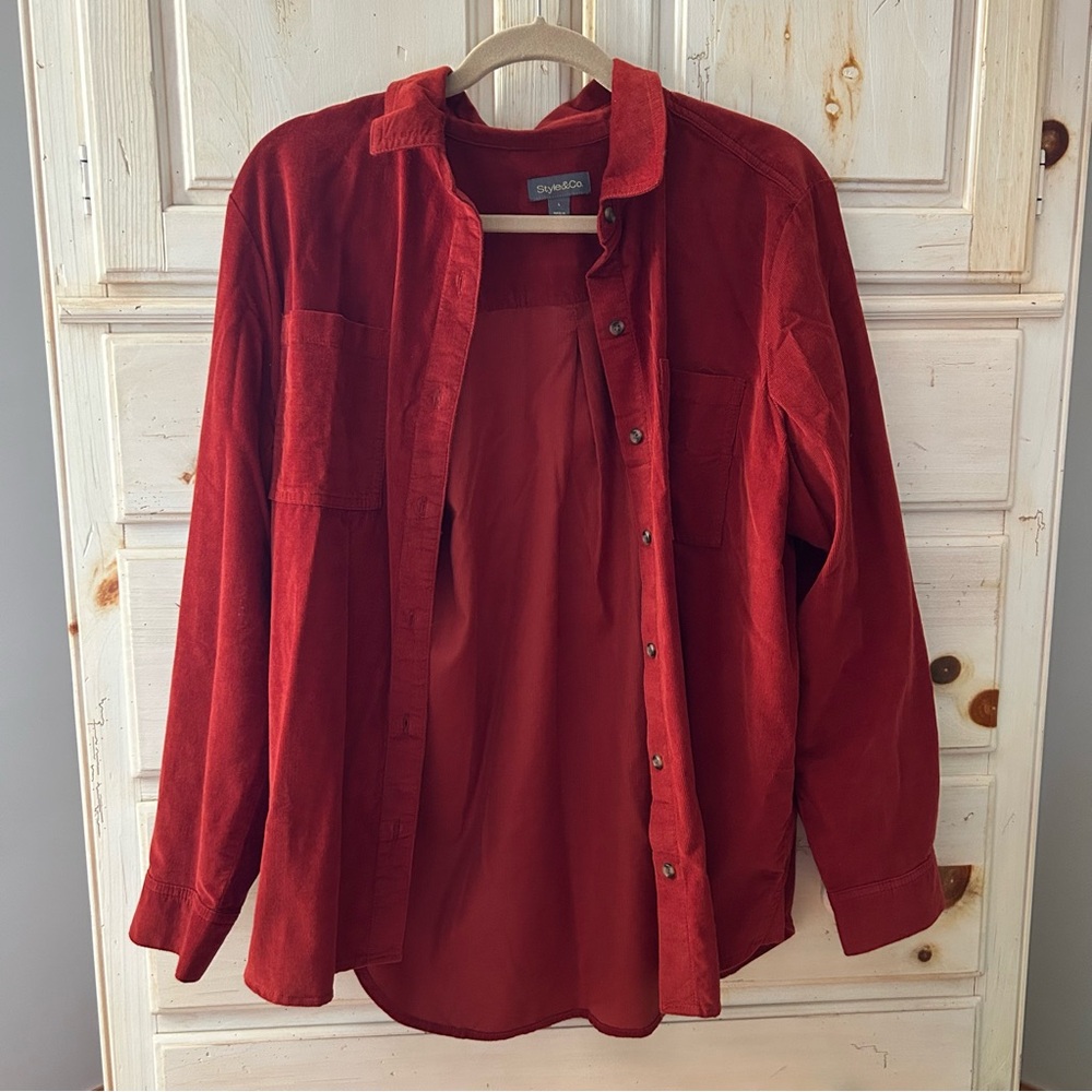 Red Button-Up Corduroy Shirt